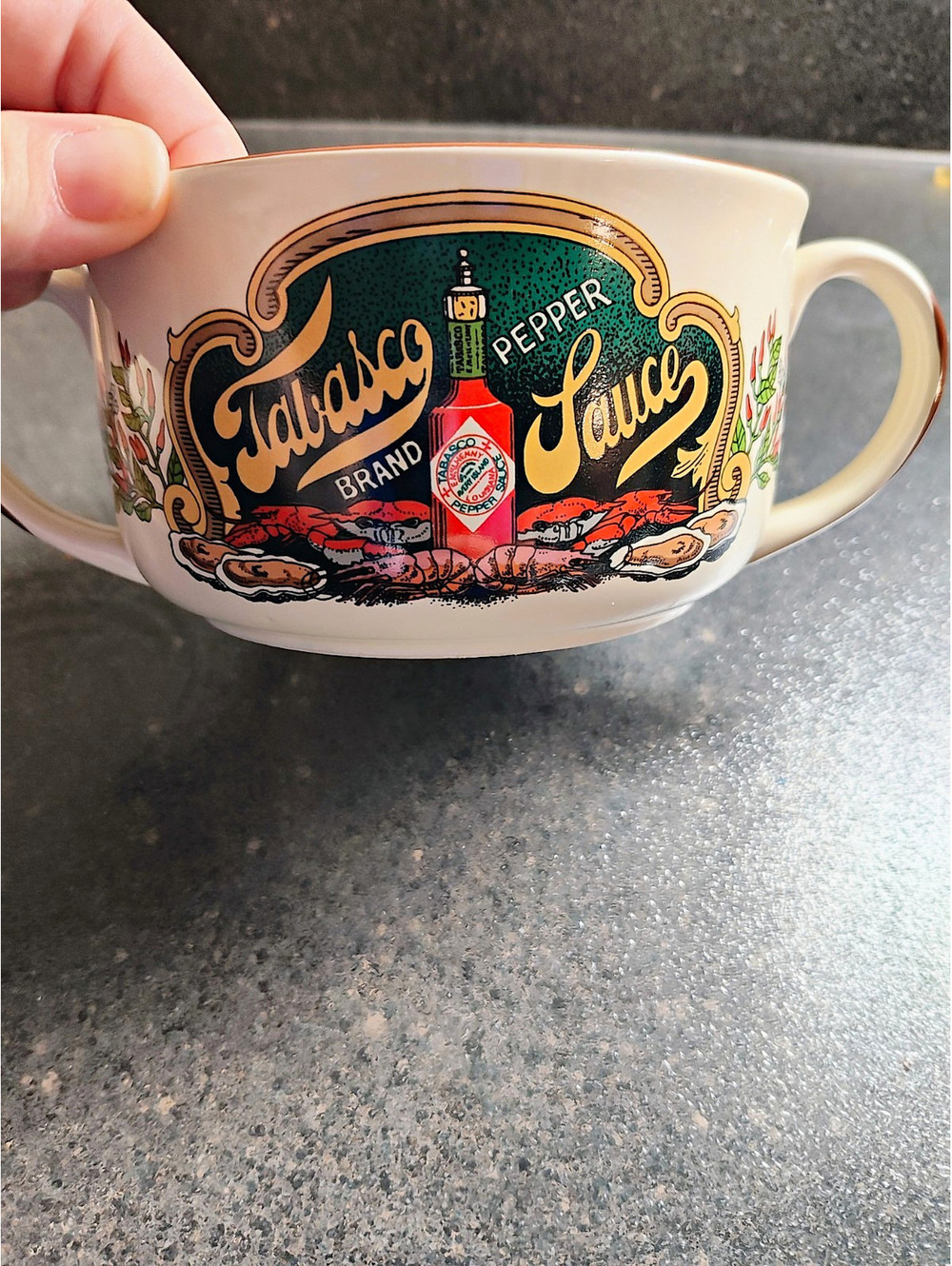 Vintage Tabasco Brand Oysters Double Handle Gumbo Soup Bowl McIlhenny Ware